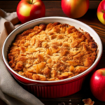 Apple Crumble in einer runden Auflaufform