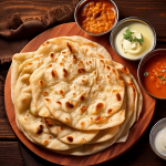Naan Brot mit Dips auf einem Tisch